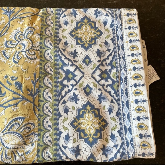 New Pottery Barn Carolle Kalamkari Block Print Tablecloth, Casual Cotton Yellow - Picture 5 of 14